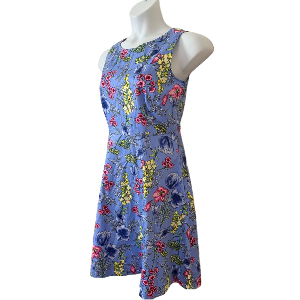 Talbots Blue with Red and Yellow Floral Sleeveless Midi Dress SKU0361 - Picture 4 of 10